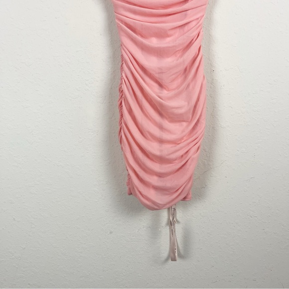 Oh Polly Next Up Ruched Mesh Peach Mini Dress Size 4 - Picture 3 of 6